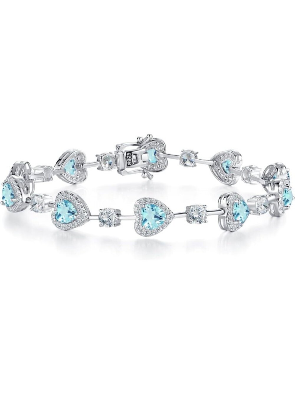 Women's Aquamarine Silver Gemstone Heart Bracelet luxury Fashion Fine Jewelry